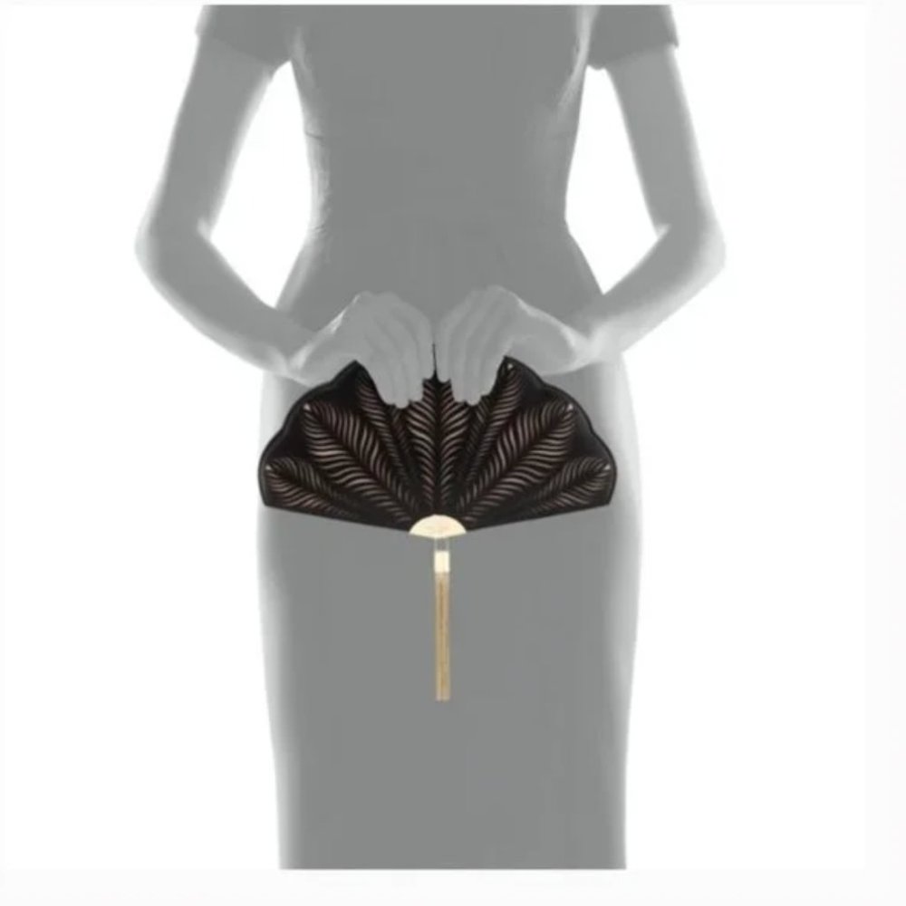 Kate Spade Dress the Part black Fan Clutch purse nwot